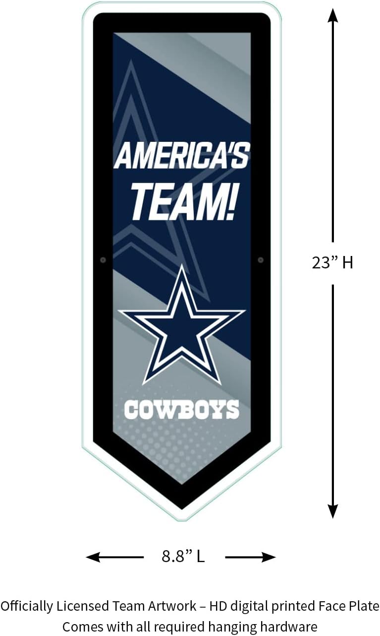 Team Sports America Evergreen NFL Dallas Cowboys | Ultra-Thin LED Light Wall Sign Decor | Large Pennant Banner | 9 x 23 Inches | Made in the USA