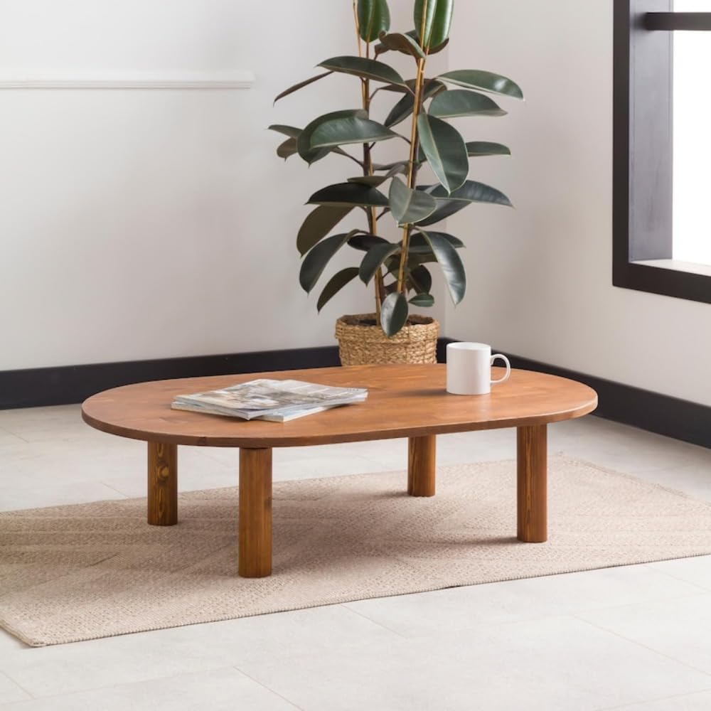 Oval Low Coffee Table, Walnut Wood Side Table with Wood Legs, Modern Small Coffee Table, Minimalist Table, 22 "W x 9 "H x 12 "D, Wooden Center Table for Living Room (Walnut,Large) - legs not included