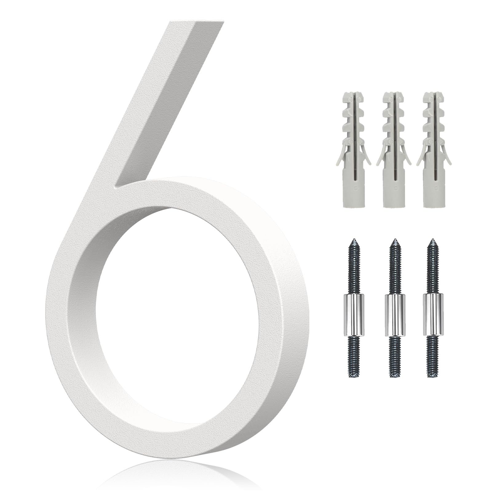 5" White Floating House Number, Metal Modern House Numbers, Mailbox Decor Number with Nail Kit, 911 Visibility Signage (6)