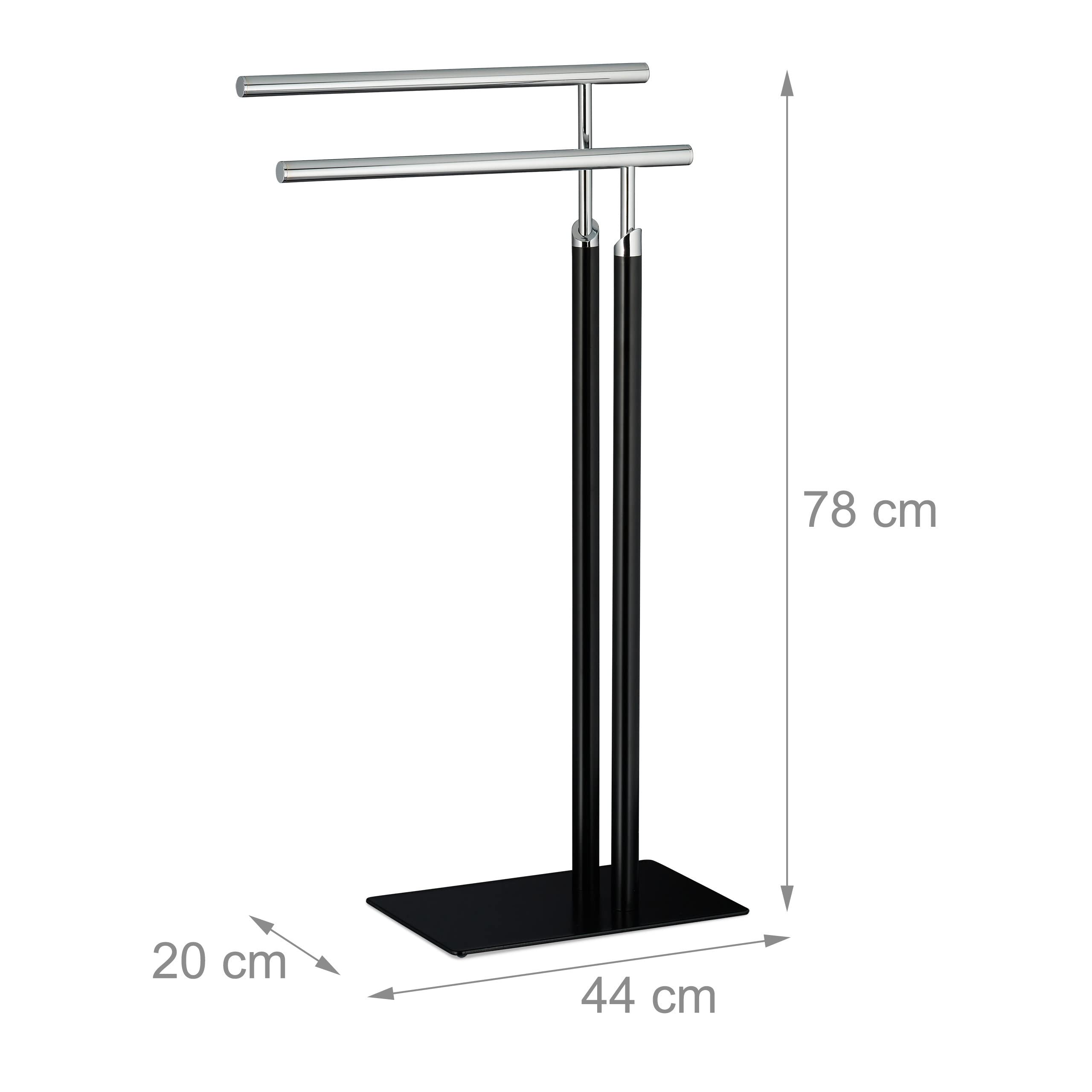 Relaxdays Piantana Portasciugamani, Autoportante con 2 Aste, in Acciaio, HxLxP: 78x44x20 cm, Bagno, WC, Nero Argentato
