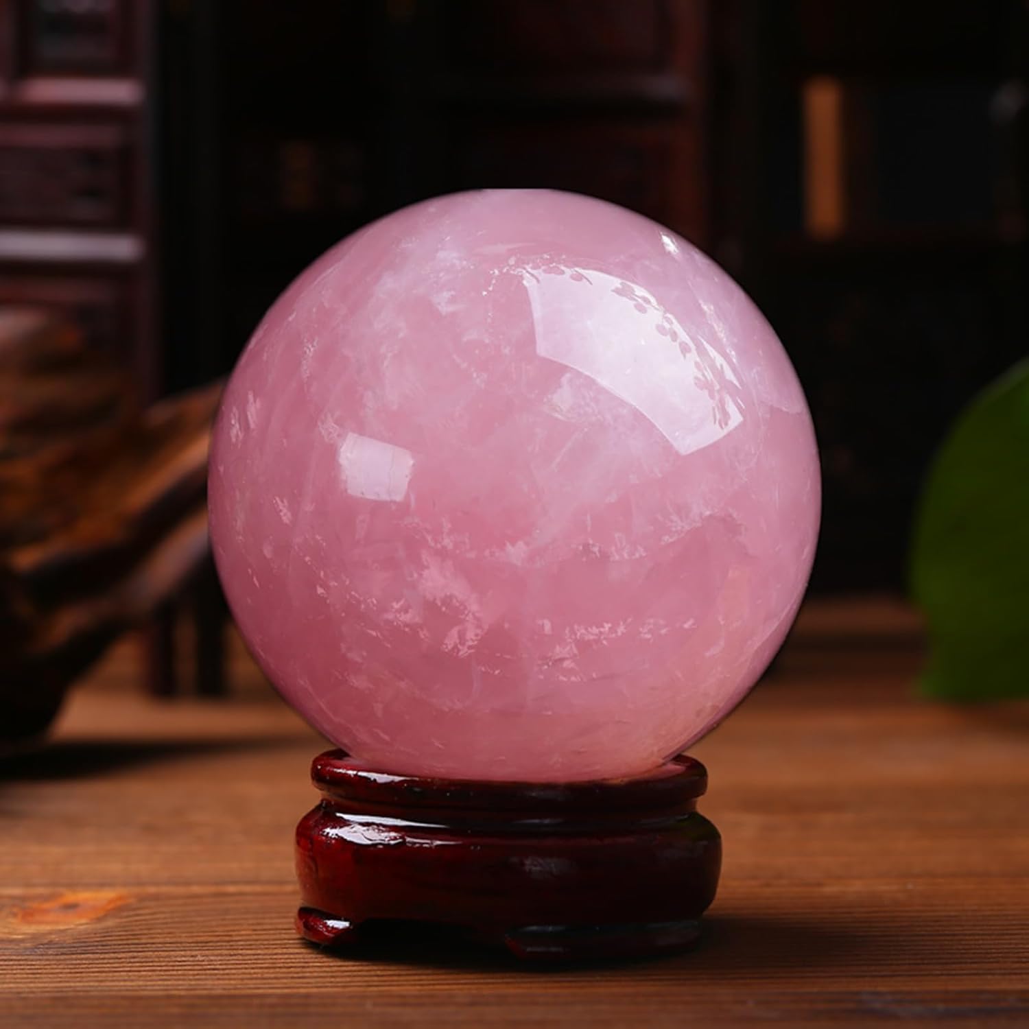 Quartz Crystal Ball Decorative Stone Sphere Sculpture Figurine Rose Ornament for Home, Bedroom, Office Decor,6cm