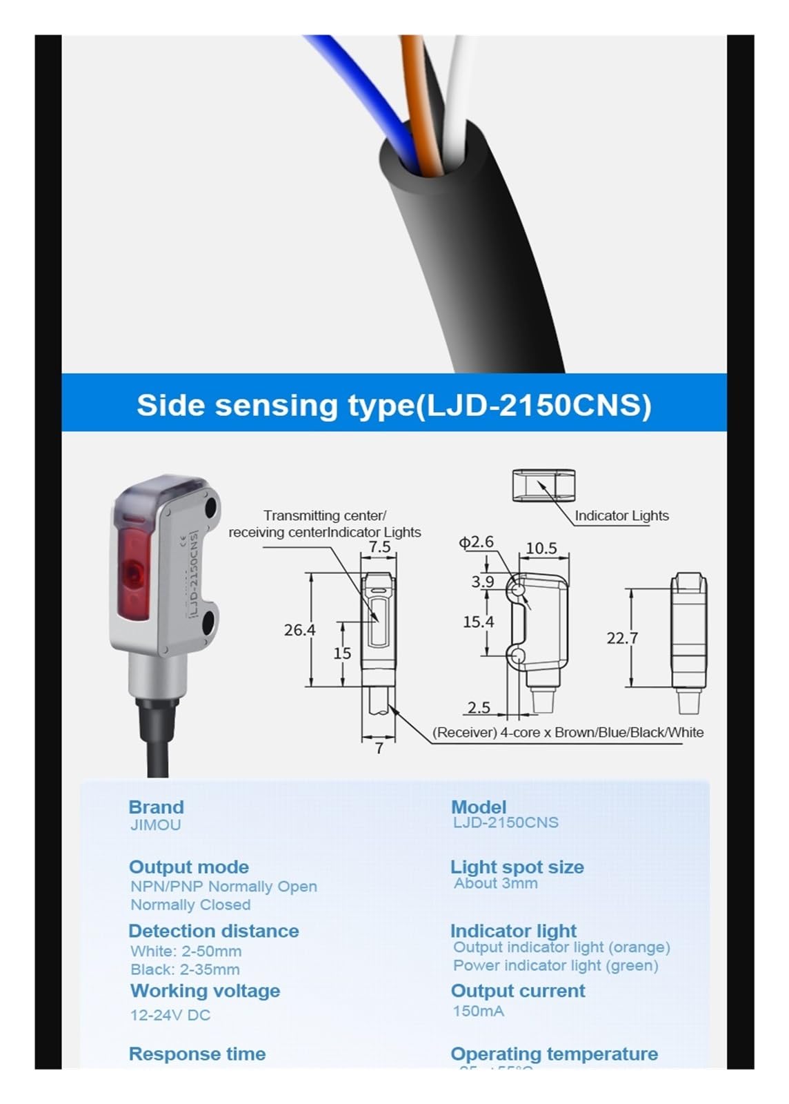 Ultrakleiner quadratischer Metallgehäuse-NPN/PNP-Lichtschrankensensor mit diffuser Reflexion und Näherungssensor(LJD-2150CPS)