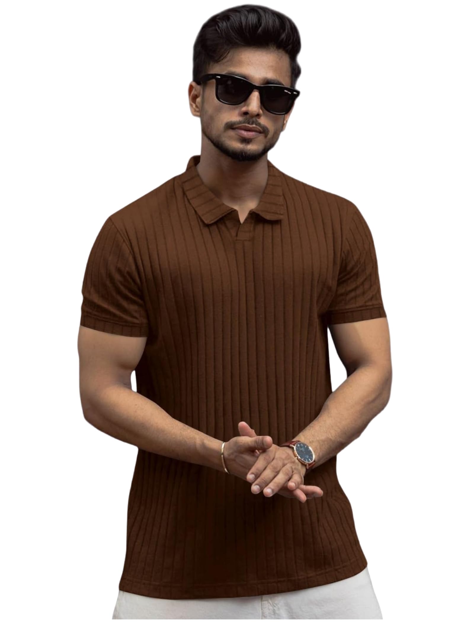 akajaru Men’s Ribbed Knit Polo Shirt, Short Sleeve Collared Neck Solid Pattern, Regular Fit Casual Summer Top Lightweight Breathable Everyday Wear-picture-54