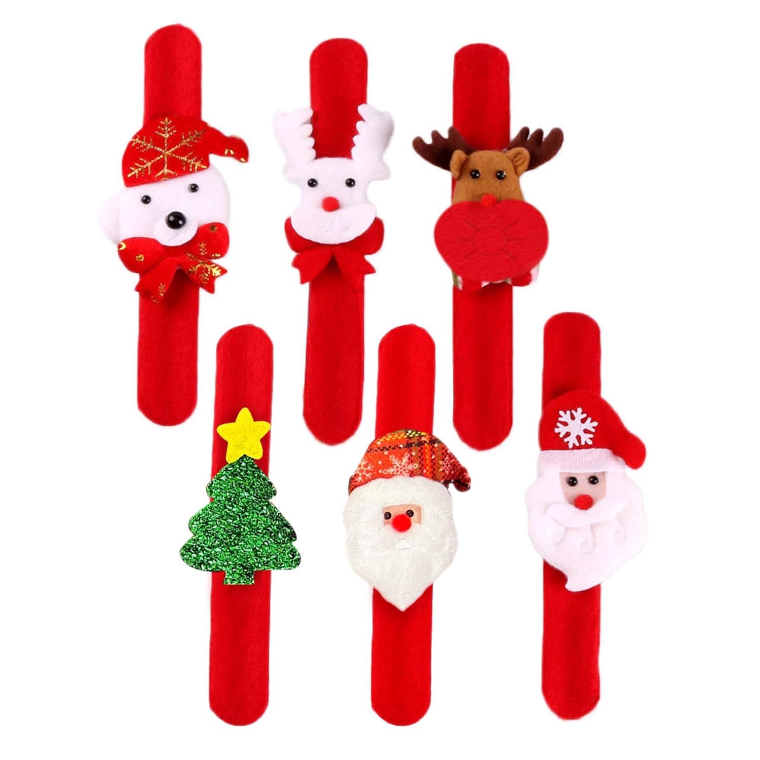 TIED RIBBONS Pack of 6 Christmas Slap Wristbands Bracelets Xmas Santa Claus Snap Band Party Props Accessories Gifts for Kids Boys Girls (Multi, 22.8 cm) - Christmas Decorations Items