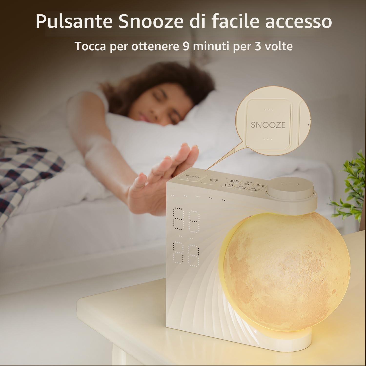 Lampada da Luna con Sveglia Luminosa, LED a 8 Colori, Macchina Sonora con Luce Notturna, Doppio Allarme, Funzione Snooze, 10 Suoni della Natura