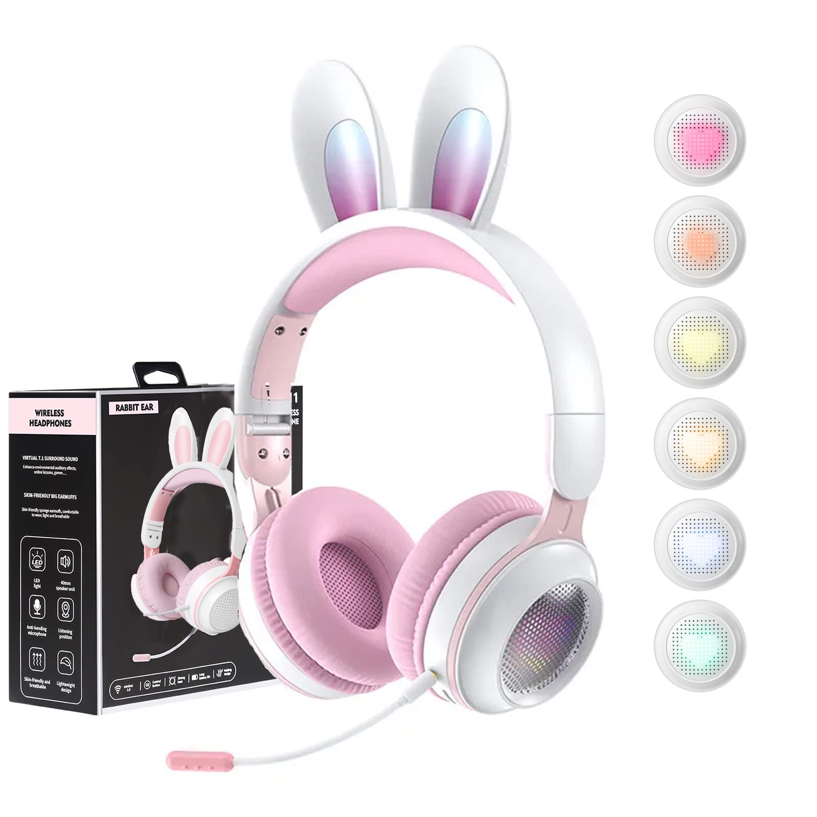 Bluetooth Headphones Over Ear, Kids Headphones with LED Light Up