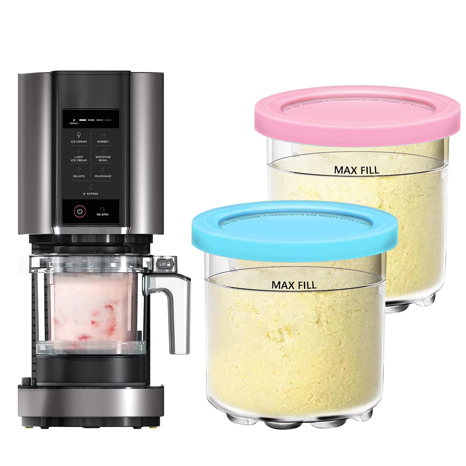 2 Pièces Pots pour Ninja CREAMI Machine à Crème Glacée, Récipient à Crème Glacée Compatible avec Ninja NC302EU NC301EU NC300EU Série, Accessoires pour Machines à Glaces