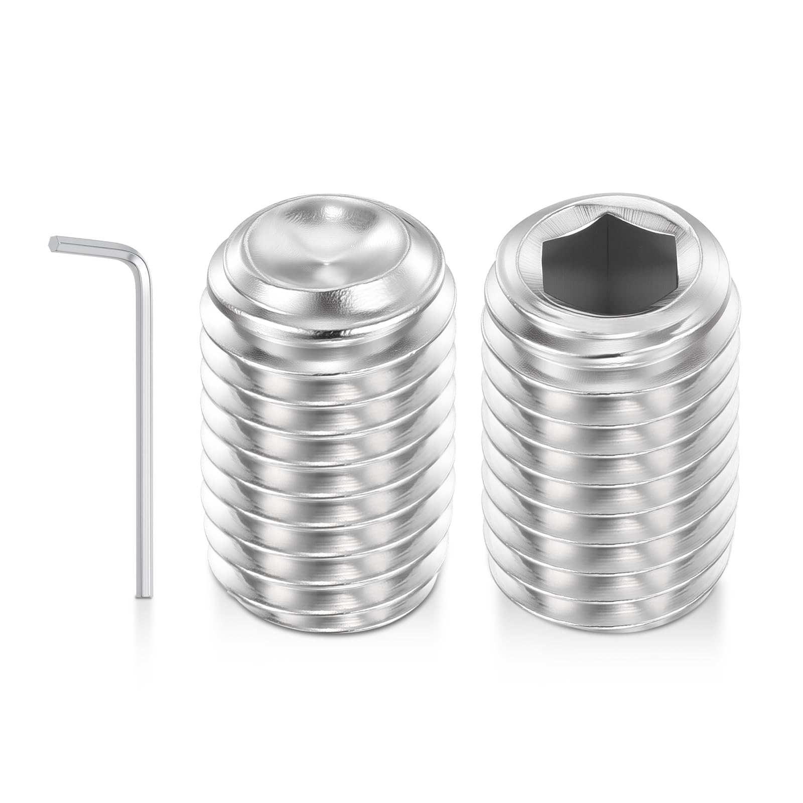 Kozelo 10pcs Cup Point Hex Socket Set Screws - [M12-1.75x20mm] 18-8 Stainless Steel Headless Allen Head Grub Set Screw with Hex Key Wrench for Door Handles, Bathroom Fixture & Towel Rack