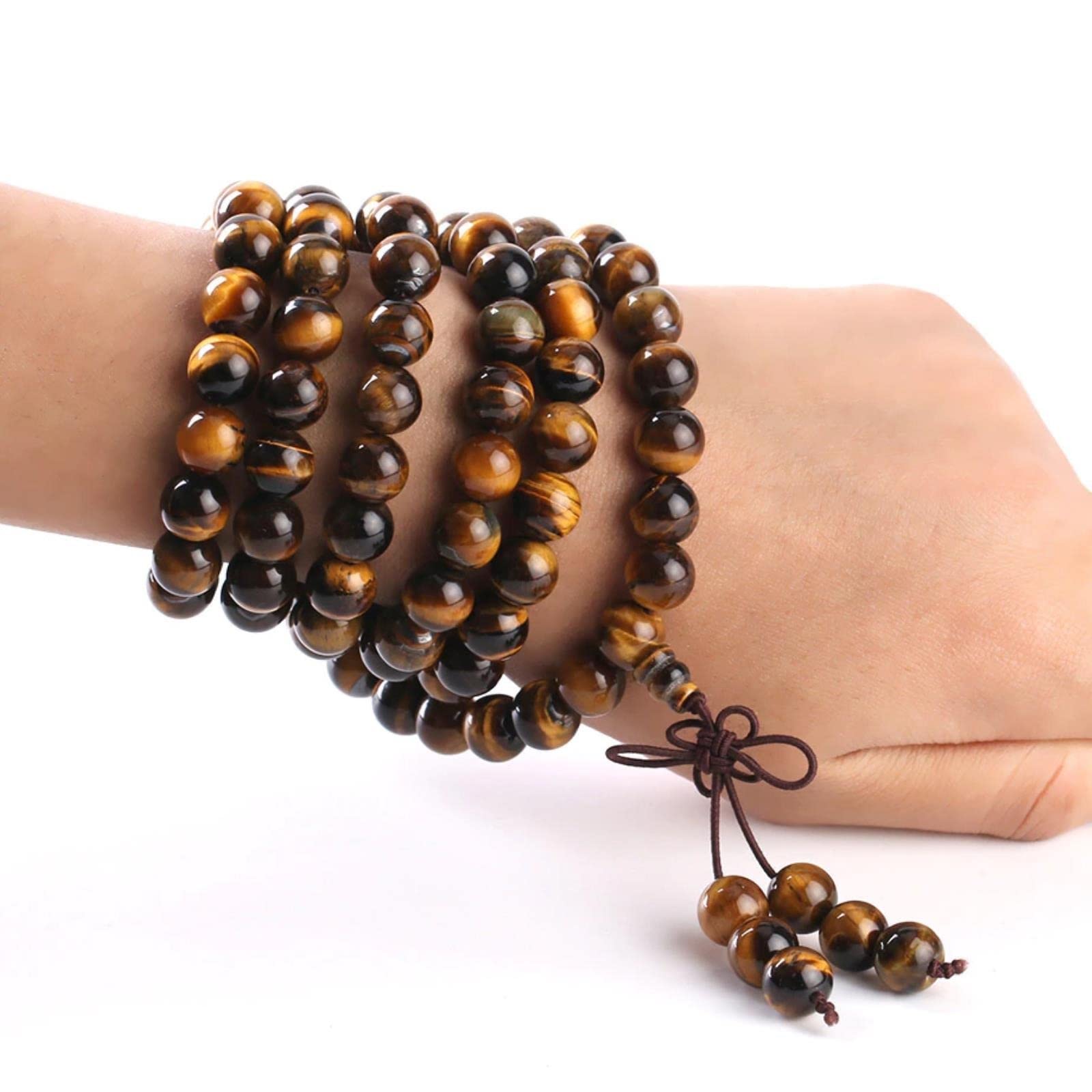 Pulsera De Ojo De Tigre Natural De 6mm, Pulseras Multicapa De Oración De Rosario Mala, Joyería De Reiki para Meditación Curativa para Hombres Y Mujeres