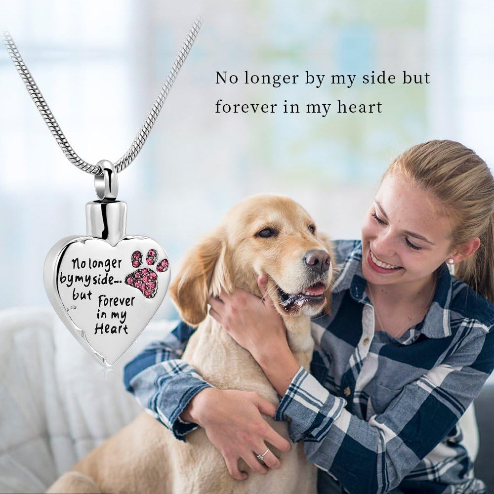 QGJNSGC Pet Cremation Jewellery Stainess Steel Heart Urn Necklace for Ashes Keepsake Ashes Necklace Dog Cat Paw Memorial Urn Pendant for Women Men - Image 4