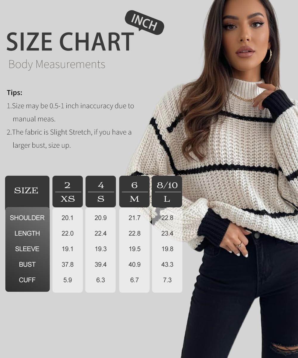 SKAYS Women High-Neck Cropped Sweater Striped Stand-Up Collar Dropped Shoulder Knitted Pullover - Image 8