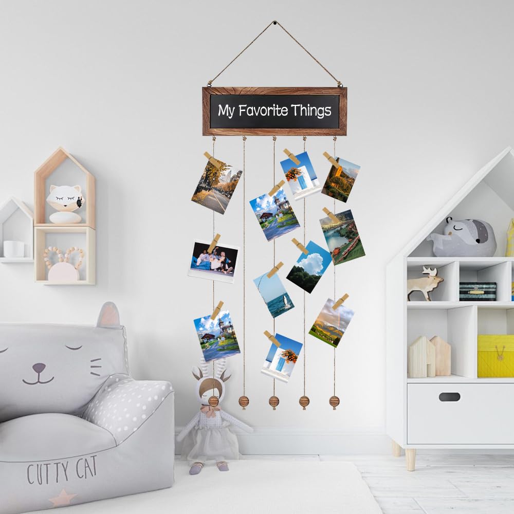 Bilderrahmen mit Klammern und Leine, Fotowand mit 30 Holzklammern, DIY Collage Fotoseil Fotoleine, für Wohnkultur Schlafzimmer, Zum Postkarten Aufhängen