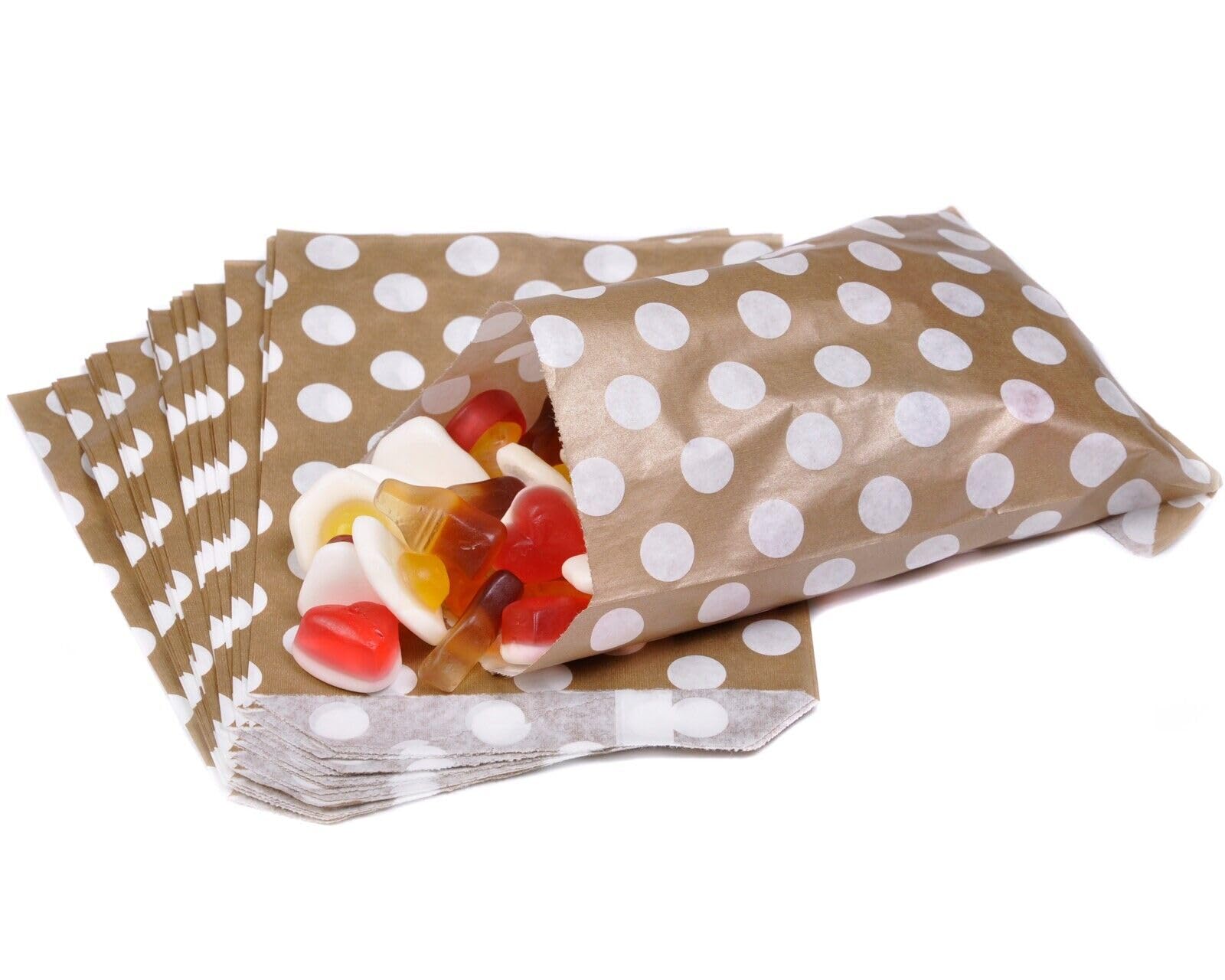 Bag It Plastics Polka Dot Paper Sweet Bags | Gold | 5" x 7" / 125x175mm | Pack of 1000 | Multipurpose Use for Sweets, Popcorn, Wedding Favours, Pick and Mix & Cookies! โ image 1