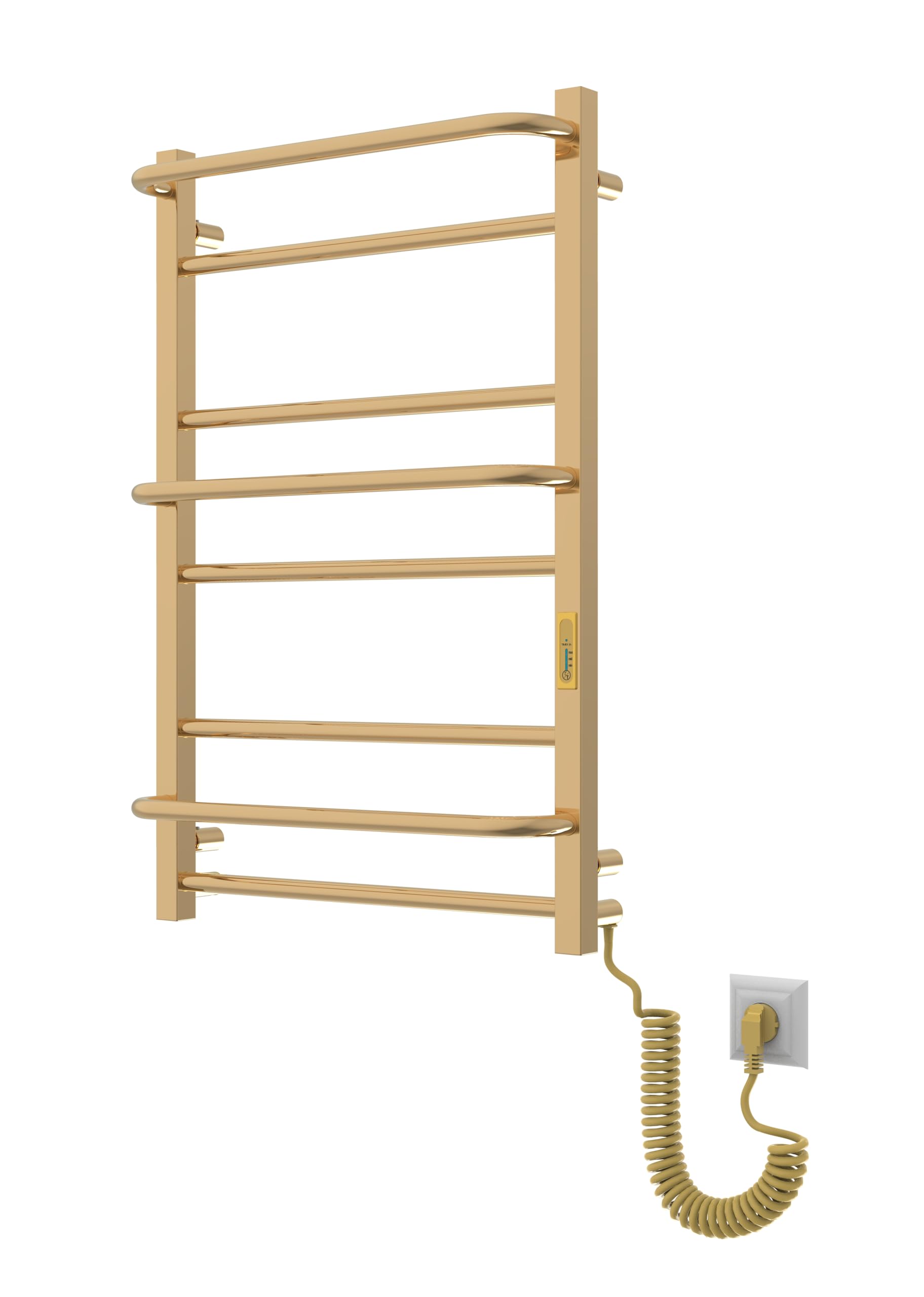 Elna Podgrzewacz na ręczniki, złoty, do SPA i hoteli, elektryczny grzejnik łazienkowy, 805 x 530 mm, stal nierdzewna, 133 W, IP44, z timerem i termostatem, montaż na ścianie, luksusowy grzejnik na