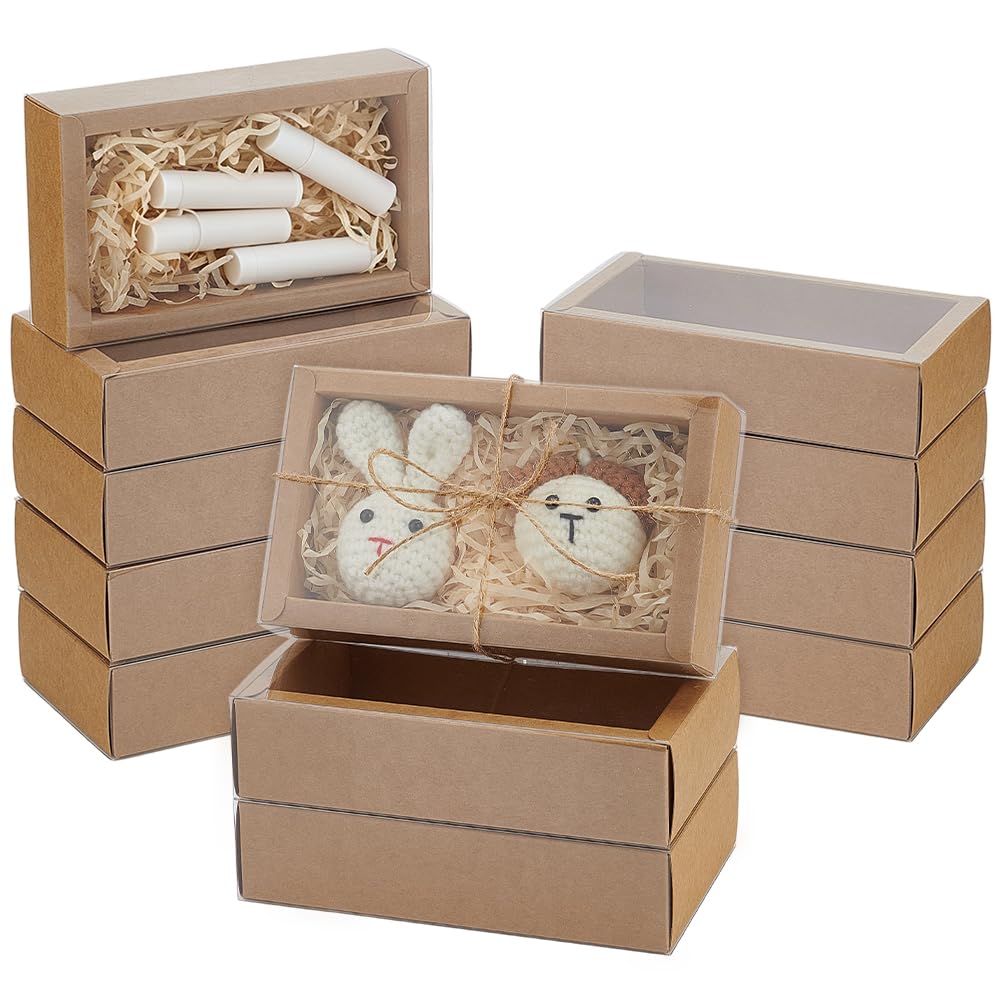 BENECREAT 20 Packs Kraft Paper Gift Boxes, 15x8x4cm/5.9x3.1x1.6 Inch Drawer Box with Clear PVC Window for Cake Cookie Candy Soap Jewelry Weeding Party Favors, Peru