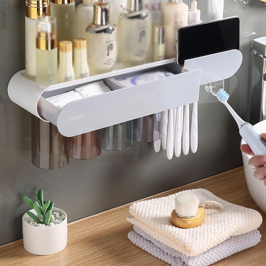 Soporte magnético para Cepillo de Dientes para baño, dispensador de Pasta de Dientes, Soporte Multifuncional montado en la Pared (A S46cm)