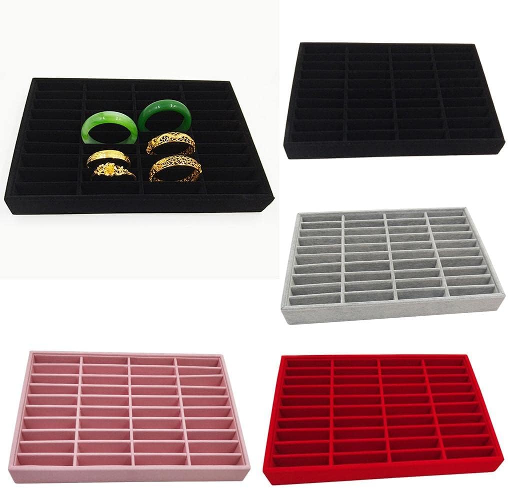 ベルベット 40コンパートメント ボックストレイ カウンター ディスプレイ バングル ブレスレット グレー