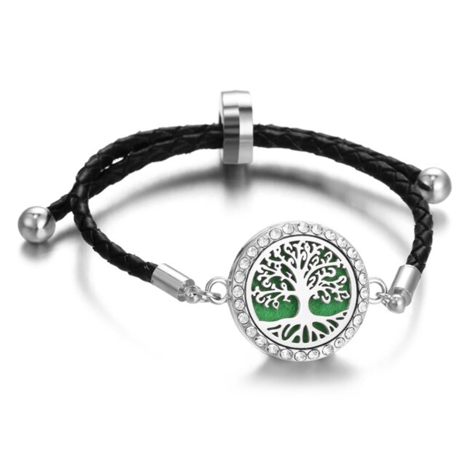 Weav Women's 1 Tree Of Life Aromatherapy Bracelet Diy Crystal Adjustable Braided Leather Bracelet Buckle Diffuser Locket Bracelet Jewelry