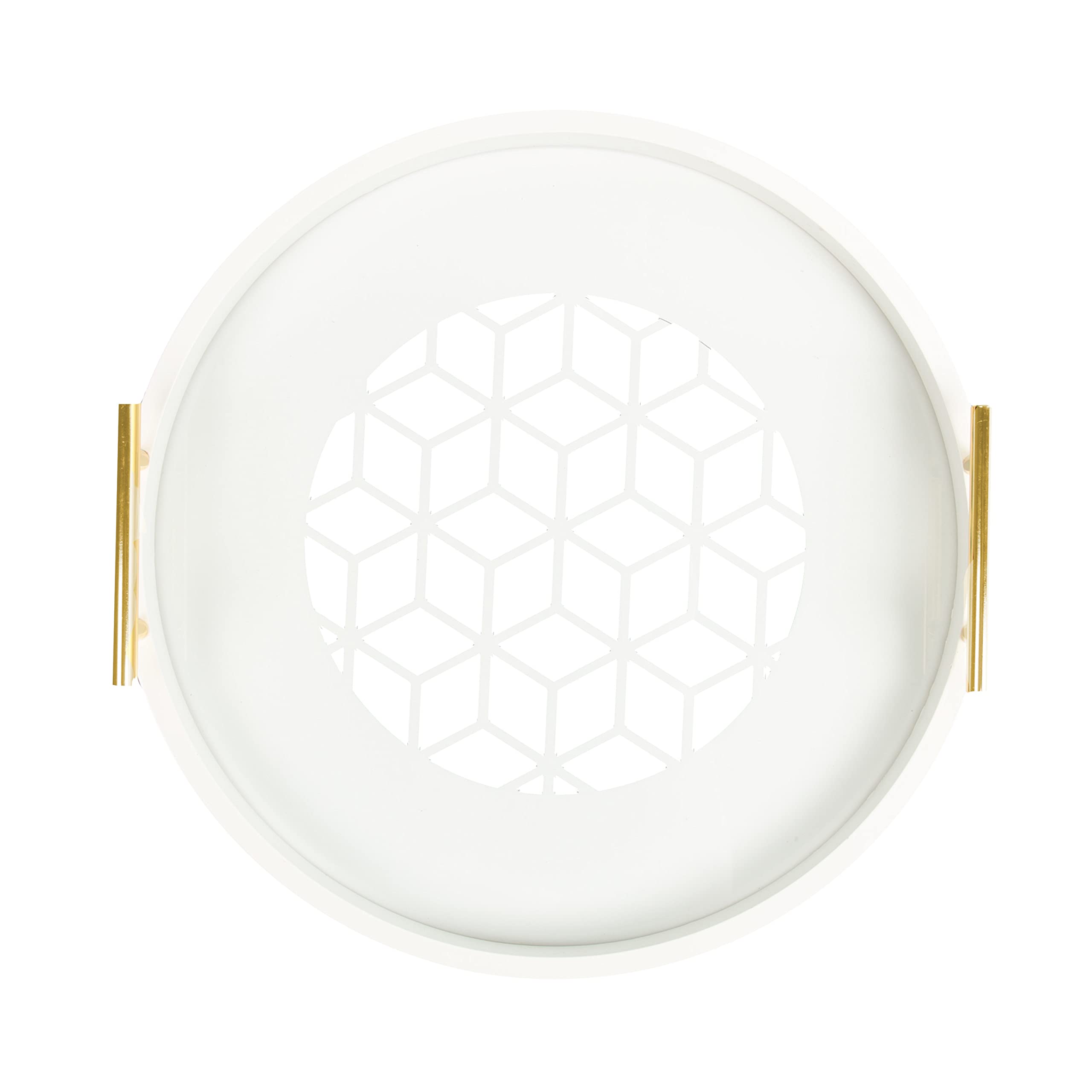 Kate And Laurel Caspen Vassoio Rotondo Decorativo Con Manici Oro - Vetro E MDF 39,4 Cm - Glam Per Consolle, Vanità, Cocktail
