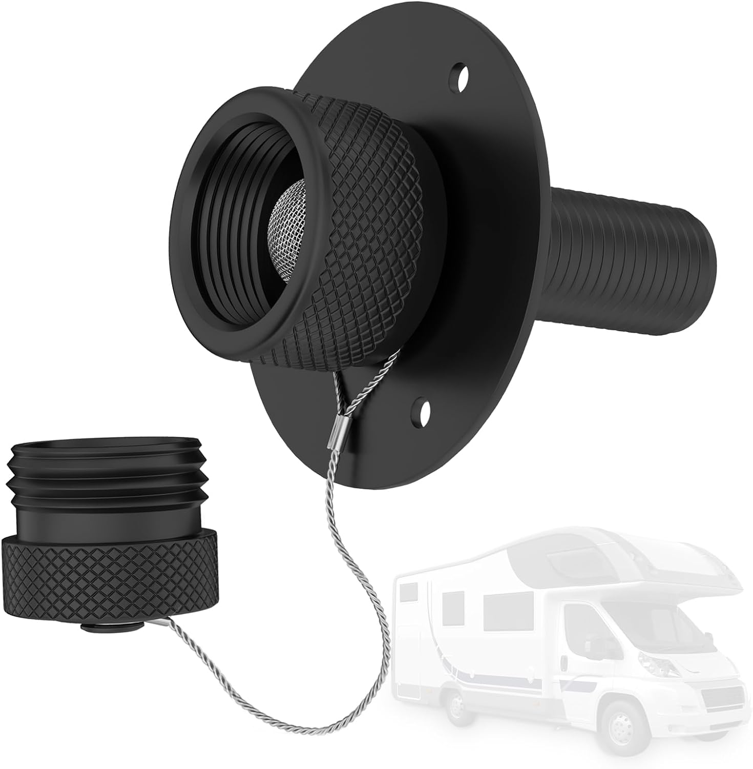 All-Metal Leak-Proof RV City Water Inlet | Built-in Check Valve | Universal Fit for RV, Camper, Motorhome, Trailer, Marine -Black