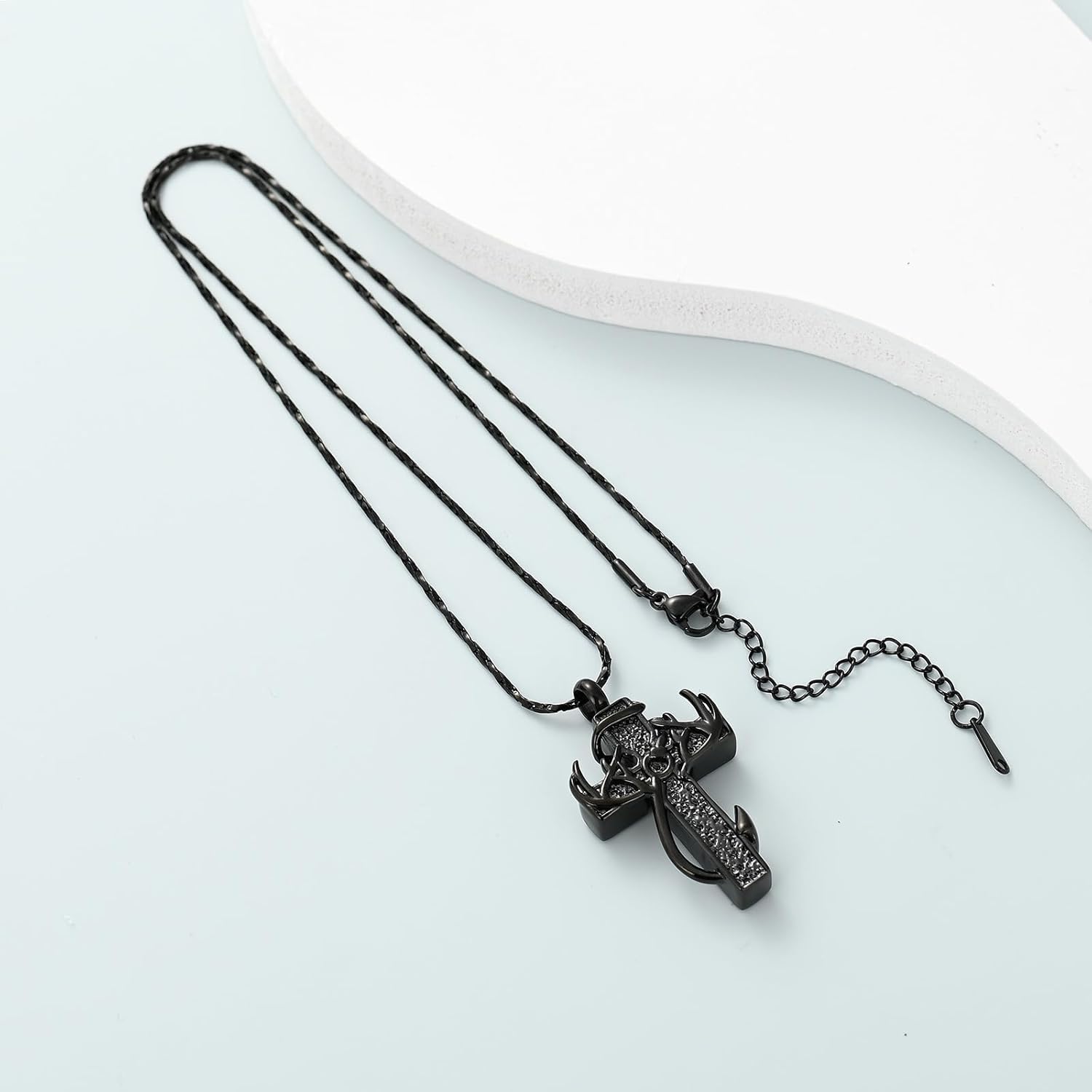 Imrsanl Cross Urn Necklace for Ashes for Women Men Fish Hook Cremation Jewelry Deer Antler Memorial Pendant Human Ashes Holder Keepsake Gifts - Image 5