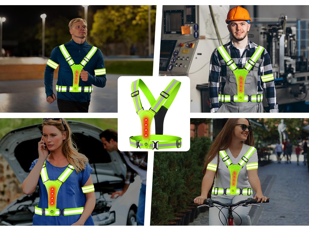 Kit 4 Gilet Catarifrangenti Regolabili + 4 Braccialetti Riflettenti - Alta Visibilità Per Corsa, Bici E Lavoro - Foto 9