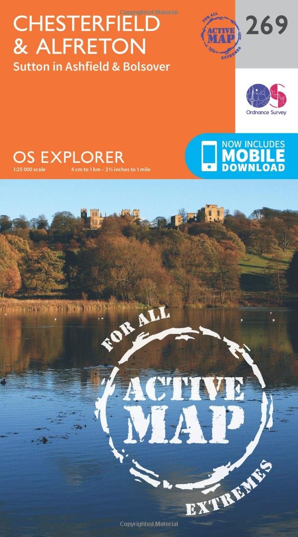 Chesterfield & Alfreton Map | Weatherproof | Sutton in Ashfield & Bolsover | Ordnance Survey | OS Explorer Active Map 269 | England | Walks | Hiking | Maps | Adventure