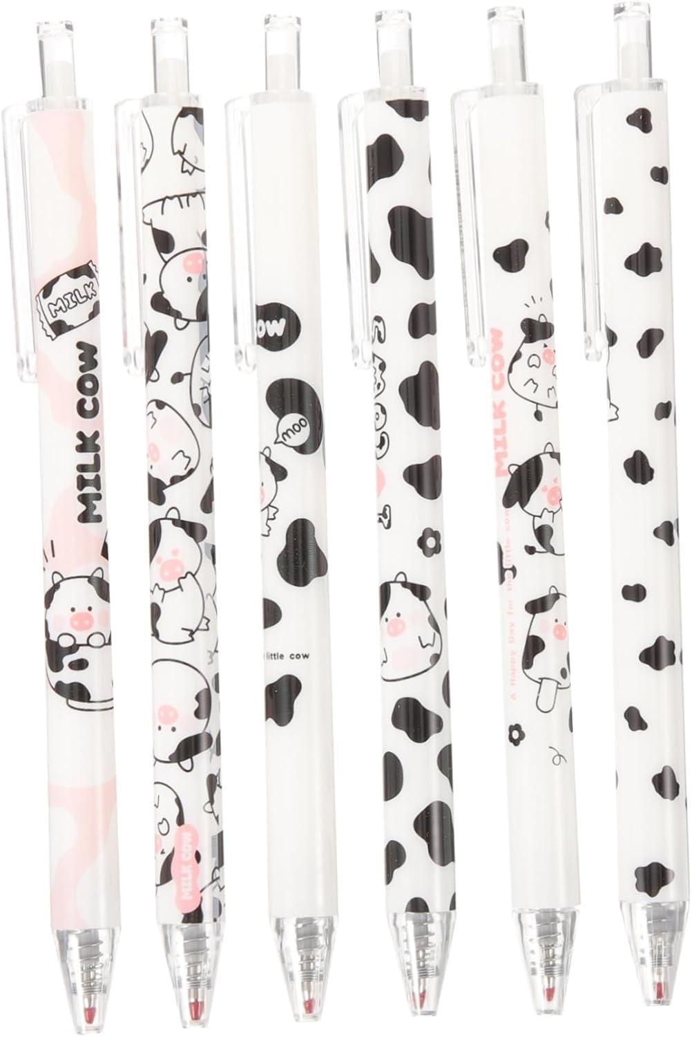 CAA Trading™ 6 x Novelty Milk Cow Black Gel Ink Pens School Cow Themed (6 Pens)