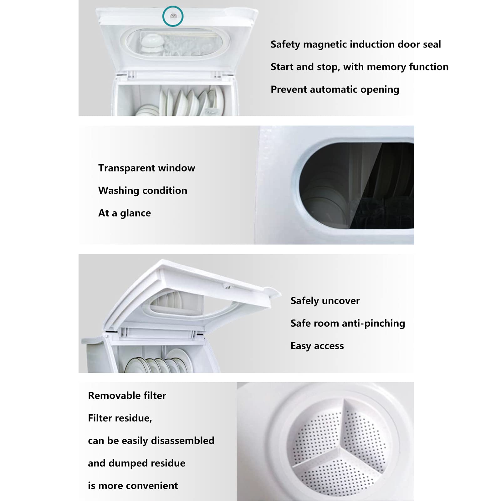 Lavastoviglie da Tavolo 5 Coperti, Lavastoviglie Compatta Libera Installazione Senza Installazione 4 Programmi Display LED Spruzzo Rotante 360° Azimu