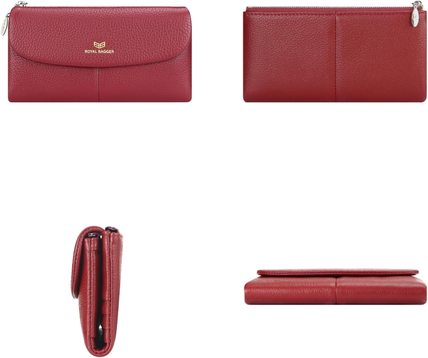 Royal Bagger Women’s RFID Blocking Long Wallet – Genuine Cow Leather Trifold Purse with Multi-Card Slots & Magnetic Closure 5063 (Grey)