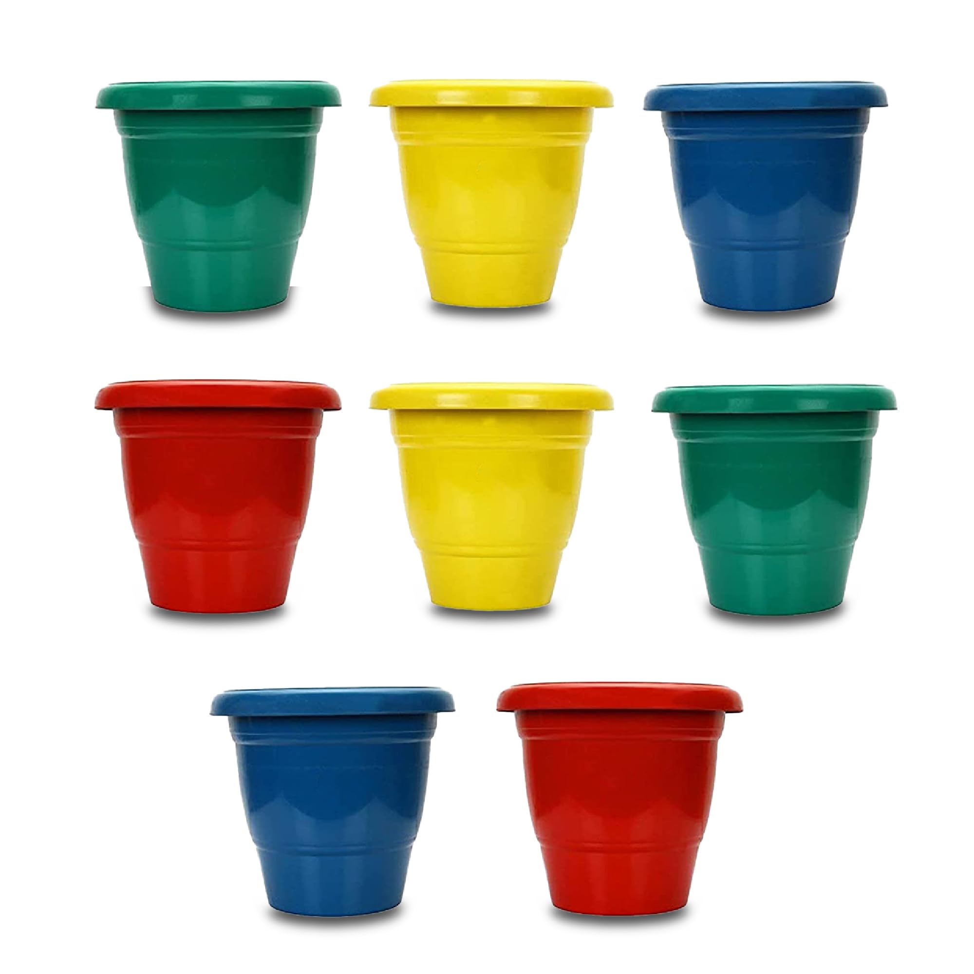 Kraft Seeds Plastic Planter/Pot/Gamla - Set Of 8 (10 Inches, Multicolour) | Plastic Pots For Plants | Flower Pots For Home Decoration | Indoor Planters |