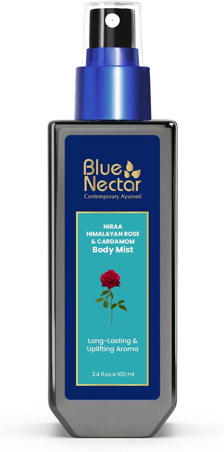 Blue Nectar Uplifting Body Mist with Himalyan Rose and Cardamom for long lasting freshness and aromatic body odor (3.4 Fl oz)