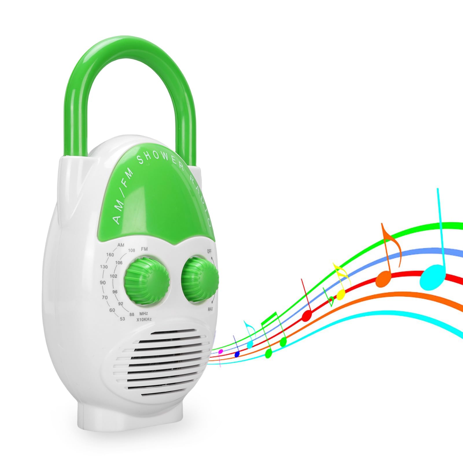 ASHATA Radio de Douche Portable AM ​​/ FM, Radio de Salle de Bain Suspendue avec Haut-Parleur intégré, Volume Réglable, Batterie Fonctionnant pour la Cuisine, Extérieur