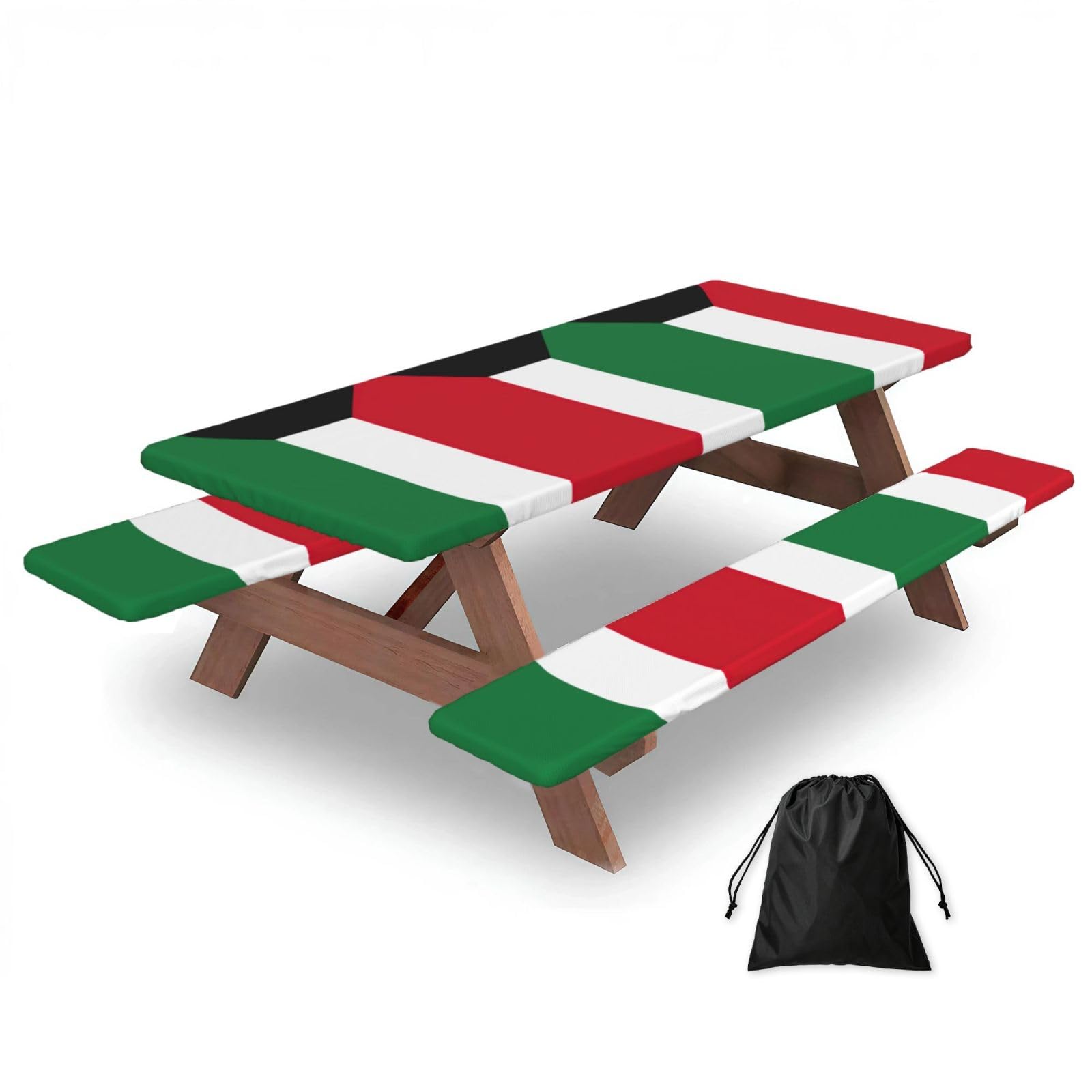 Zyjhyy Black Kuwaiti Flag Print 3 Pack Wipeable Picnic Bench Cover And Table Cover Lightweight Table Cloth For Camping Outdoor