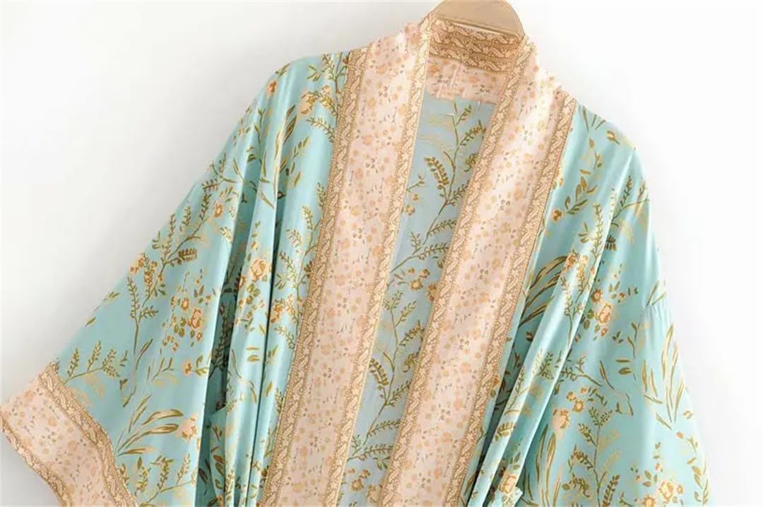 Wjnvfioo Moda Donna EN8 Stampa Manica Pipistrello Spiaggia Bohemian Kimono Scollo a V Robe Bikini Cover-Up
