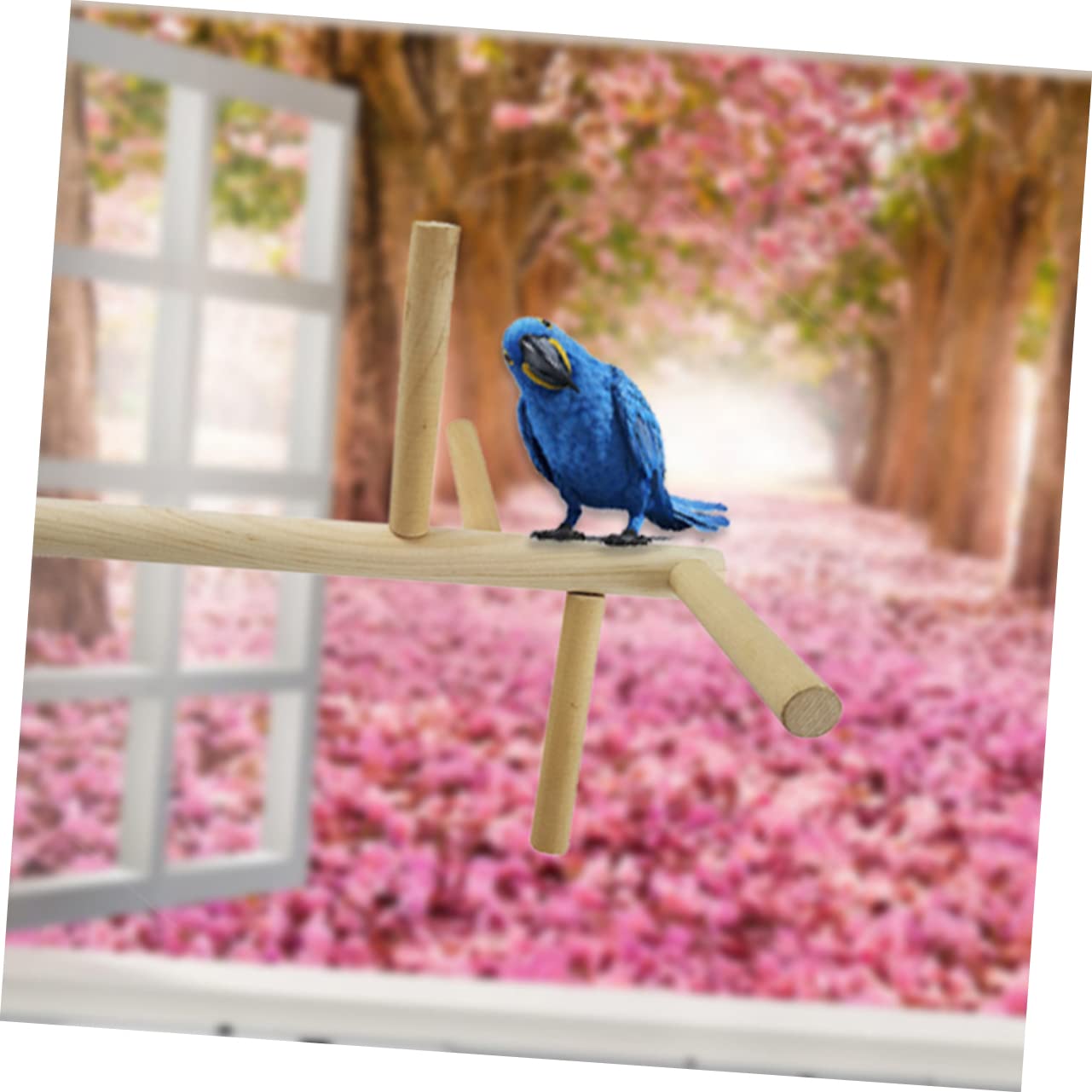 Mikikit Four Stage Rotatable Parrot Swing Wooden Bird Ladder for Exercise Pet Bite for Parakeets Birds Relieves Boredom Encourages Climbing for Active Pets