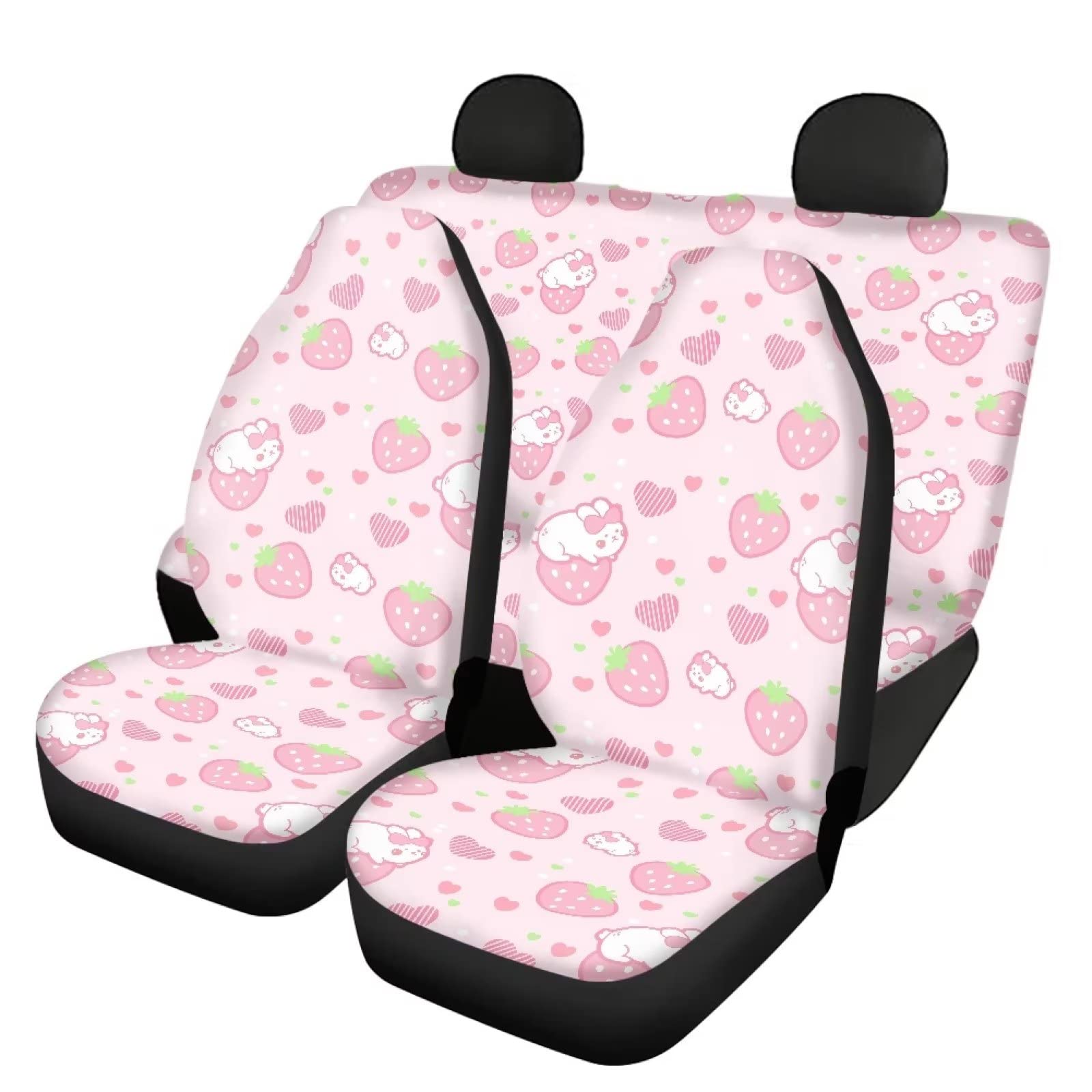 Modysero Strawberry Print Pink Car Set Cover Full Set Durable Soft Front Rear Bench Seat Cover Set for Women Elastic Breathable Automotive Seat Protector Universal Fit All Cars Trucks