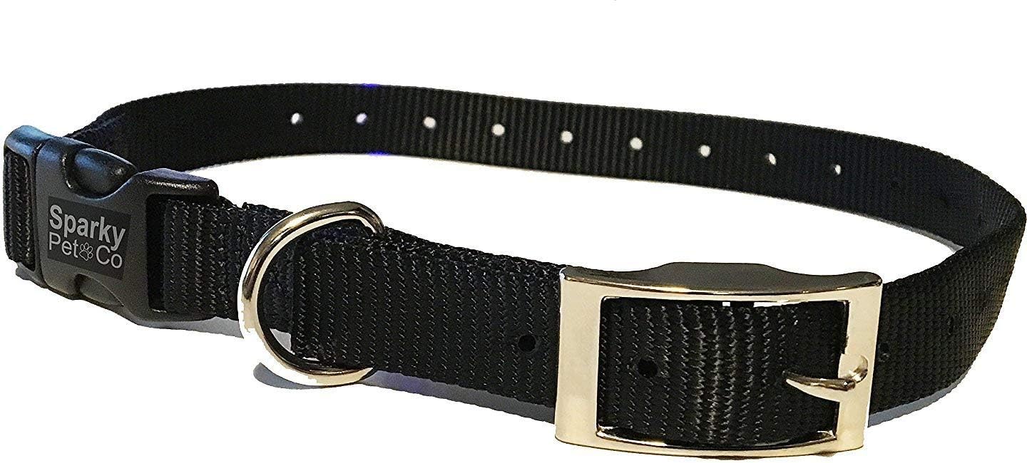 Sparky Pet Co - ECollar Replacement Strap - Easy Release Double Buckle Dog Collar - Rugged Nylon - Adjustable - D Ring - Quick Release Metal Clasp - for Invisible Fence Systems - 1" x 28" - Light Pink
