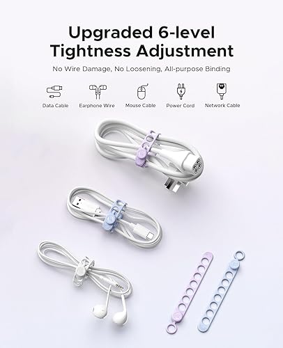 Miniatura 4 de ORICO Bridas de silicona para cables, organizador de cables de datos reutilizable con diseño de hebilla de bloqueo, envolturas de cable de alta