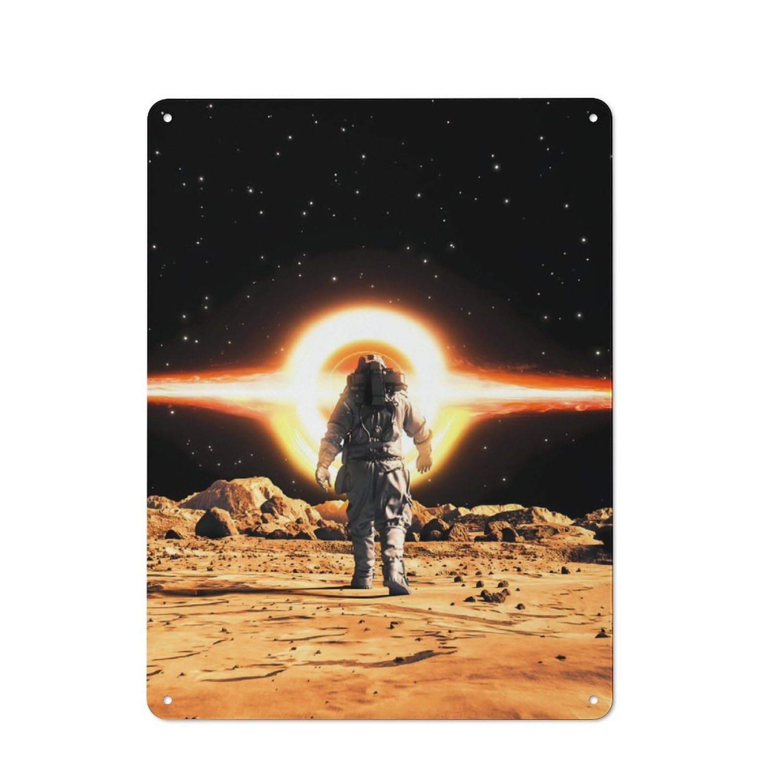 Rustic Metal Sign 40x30cm Featuring Astronaut on The Mars for Hallway Wall, for Collectors Decorating Hallways And Entrance Areas