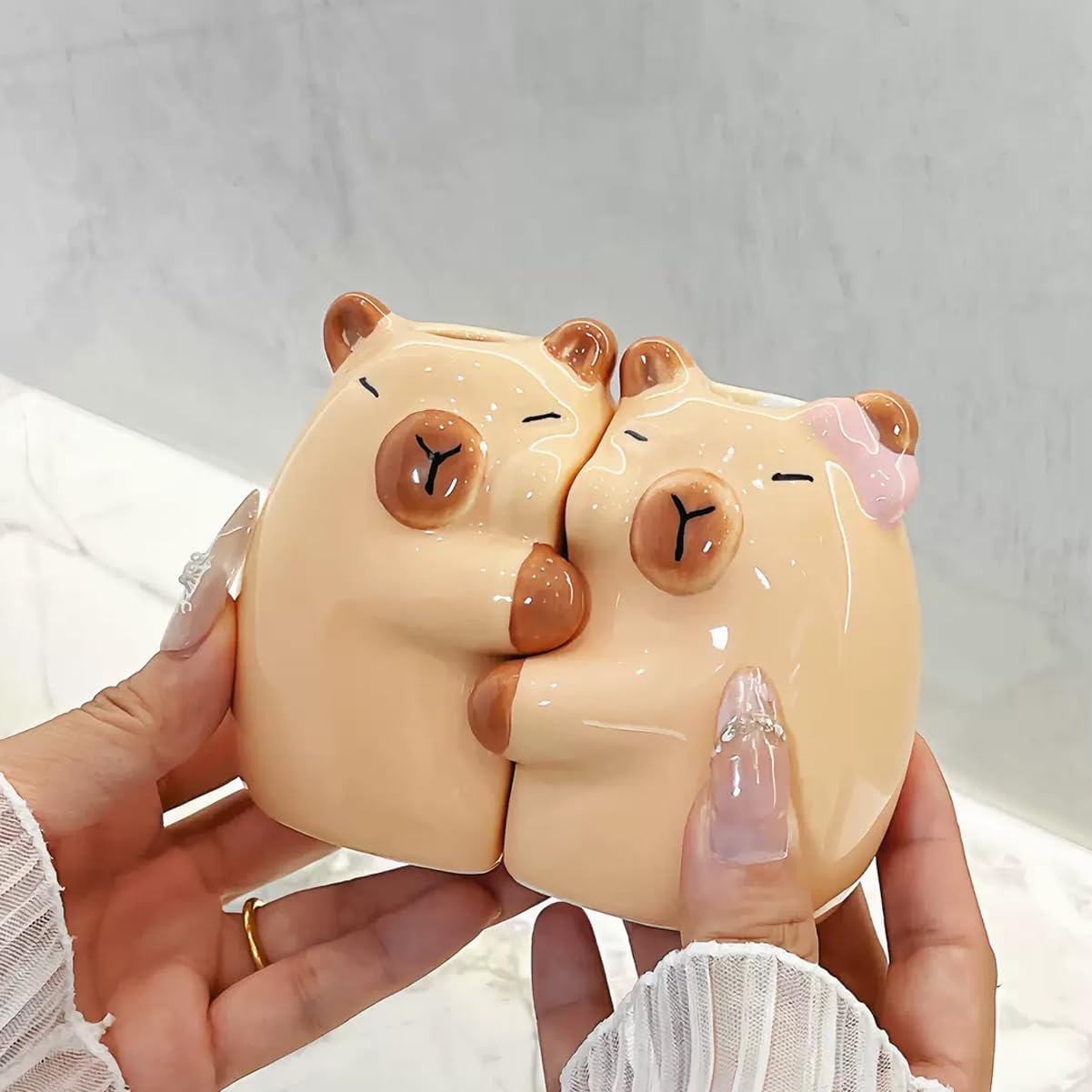 Ceramic Toothbrush Holder for Bathroom, Set of 2 Cute Capybara Shape