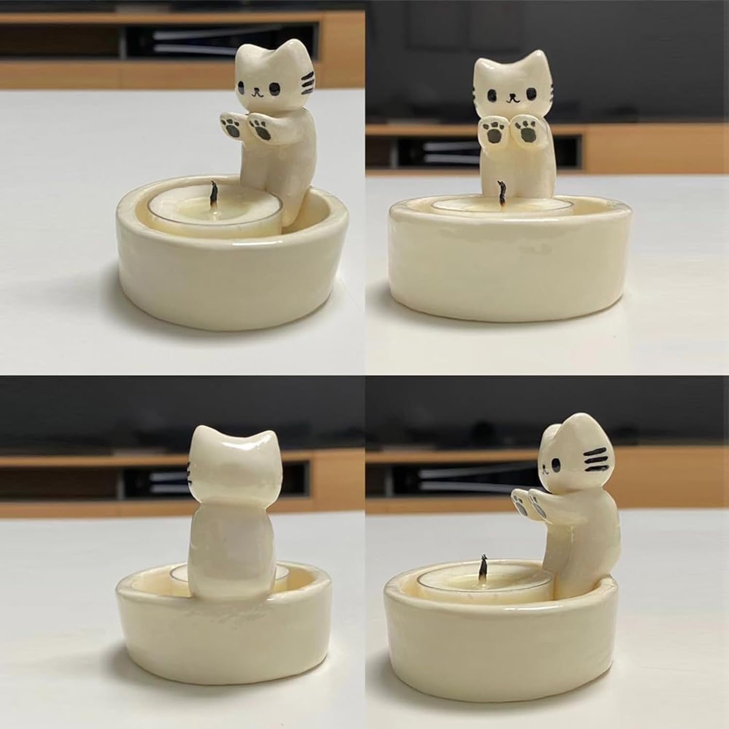 Gatto Portacandele,Portacandele Gattino Cartone Animato, con zampe di gatti, Gatto Tealight Titolari Scaldare le Zampe, per soggiorno, stanza, cena a lume di candela