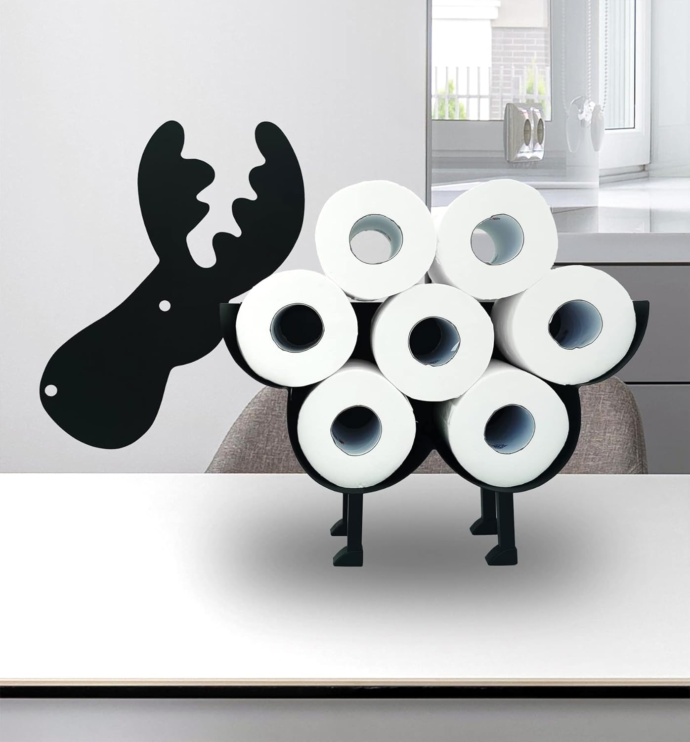Unique Elk-Shaped Metal Toilet Paper Holder - Decorative Bathroom Storage, Perfect for Home Improvement & Cabin Decor, Space-Saving & Corrosion Resistant, Holding Up to 8 Rolls