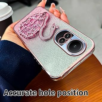 Compatible with Oppo Reno 10 5G Case, Full Protection Slim Shockproof Anti-Scratch Case with Luxury Bling Glitter Swan Foldable Stand Kickstand Cover for Women Girls (A)
