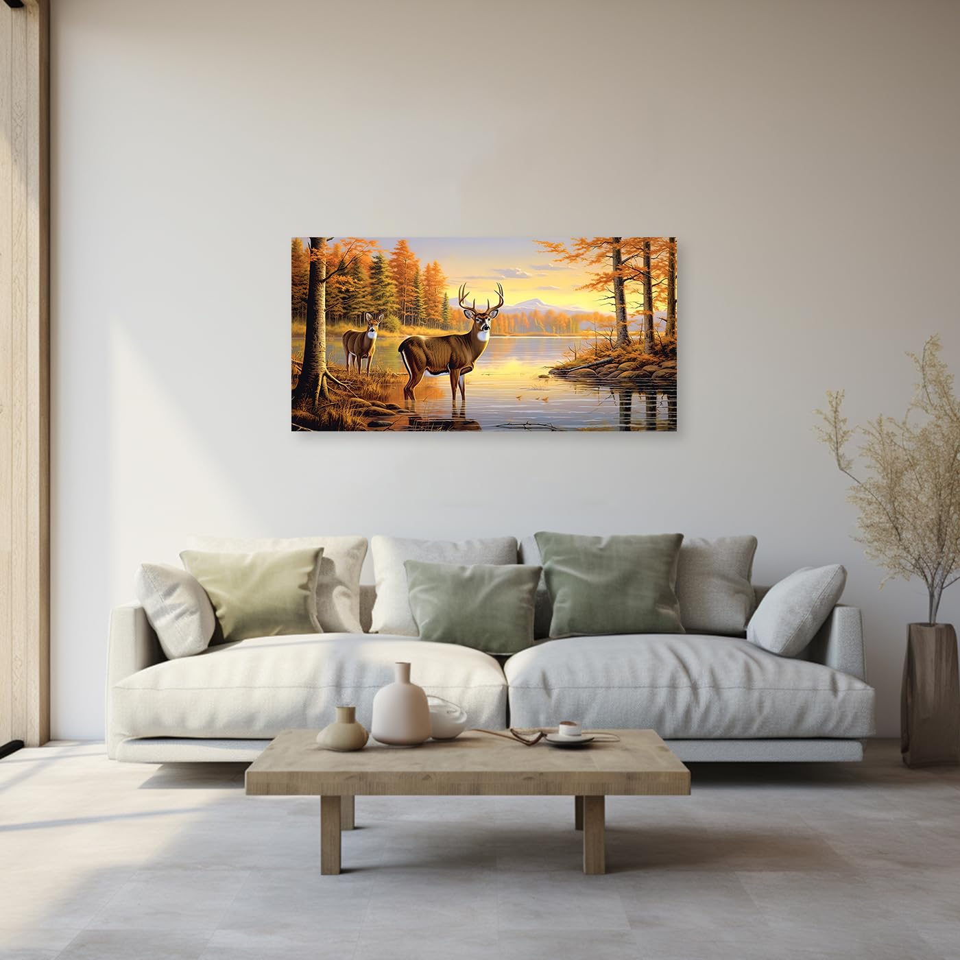 Stampa Su Tela Quadro Con Cervo E Alce, Decorazione Parete Moderna Fauna Selvatica, 40,6x61 Cm, Per Soggiorno Camera Da Letto Ufficio, Tela Tesa Su Telaio In Legno