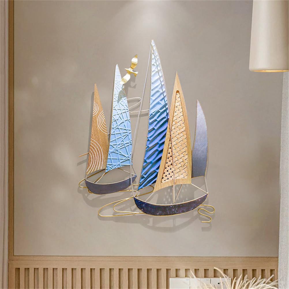 WSNCXFW 3D Metal Ship Wall Art Décor, Metal Sailboat Wall Sculpture, Coastal Nautical Ocean Wall Art Decor, Handmade Boat Hanging Ornament, for Living Room Bedroom Indoor Outdoor