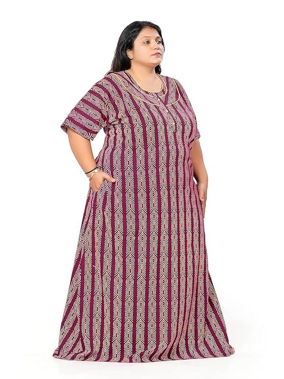 Image of Vlazom Women's Plus Size Cotton Nightgown 3XL - Short Sleeve Floral Maxi Nighty, Soft Breathable Sleepwear for Ladies, Summer Lounge Dress
