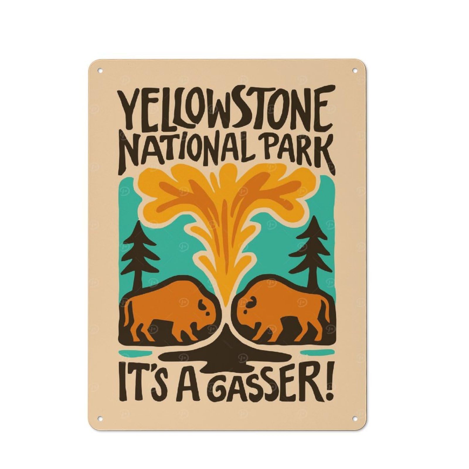 Junmoney Style-4 Yellowstone National Park Gasser Illustration Retro Metal Wall Sign 40X30cm For Living Room Or Hallway, For Collectors Decorating Living Rooms And Hallways