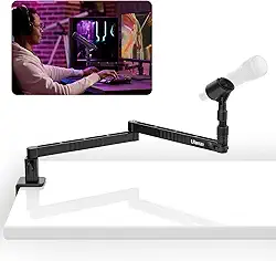 ULANZI LS26 Low Profile Mic Arm, Aluminum 360° Rotatable Foldable Microphone Low Arm Desk Mount for Podcast/Streaming/Gaming/Radio Studio w Mic Clip 1/4“ 3/8' 5/8' Screw for Most Mics
