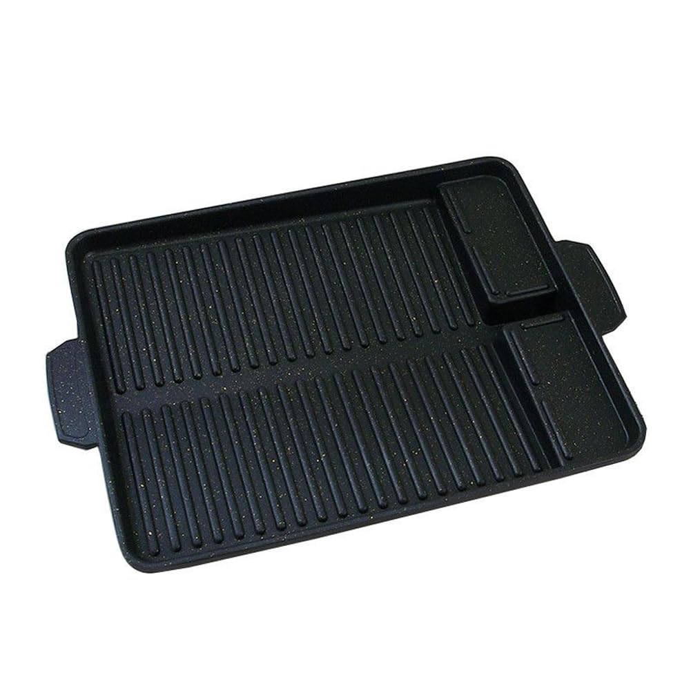Korean-Style Rectangular Grill Pan – Non-Stick BBQ Hot Plate For Indoor/Outdoor Cooking, Oil Drain Design (37.5x26cm)